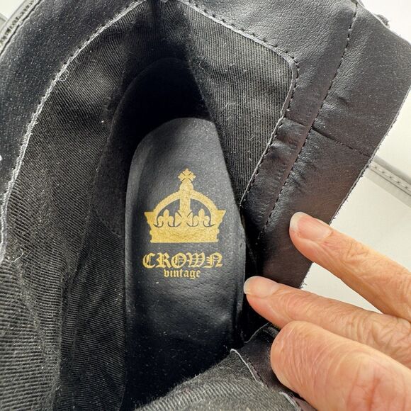 Crown Vintage Bootie Womens Size 10M Black Leather Ankle Boots outer zip - Picture 4 of 7
